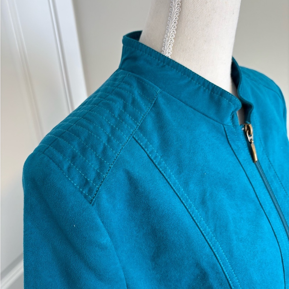 TanJay Women’s Teal Faux-Suede Zip Front Jacket Size 14 Petite - Picture 7 of 14